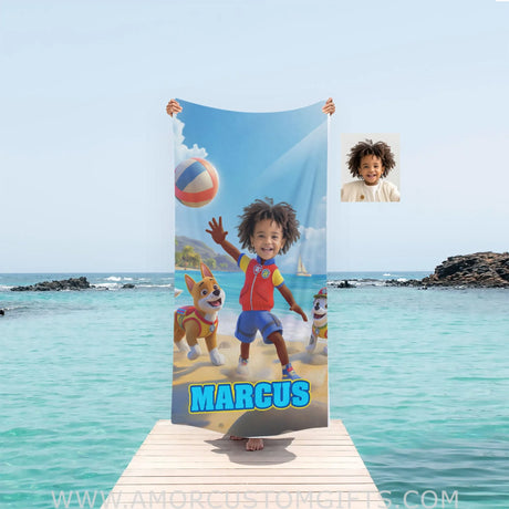 Towels Personalized Dog Patrol Puppies Adventure Summer Beach Volleyball Boy Photo Beach Towel
