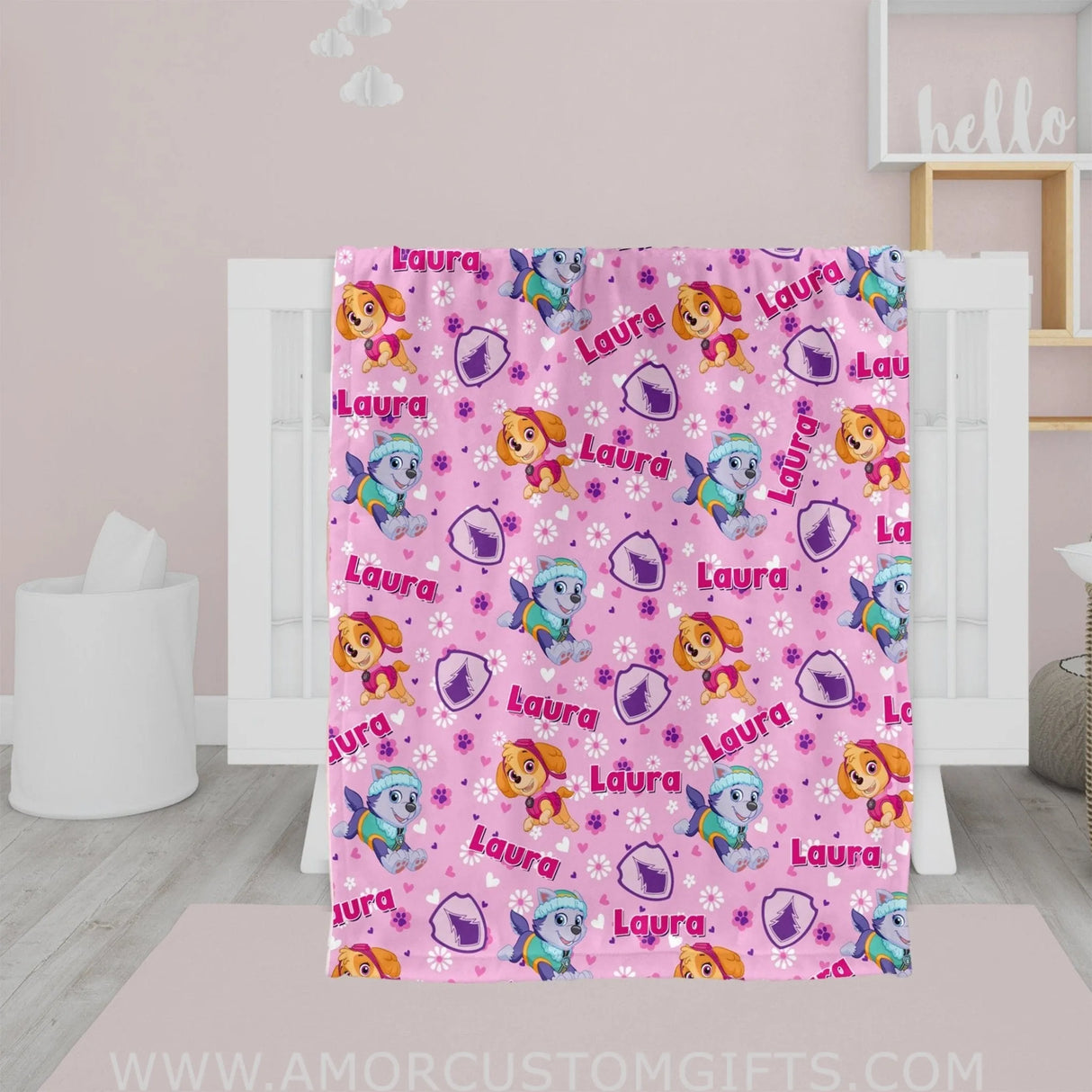 Blankets Personalized  Dog Patrol Girl Pink Blanket | Customized Baby Nursery Paw Adventure Blanket
