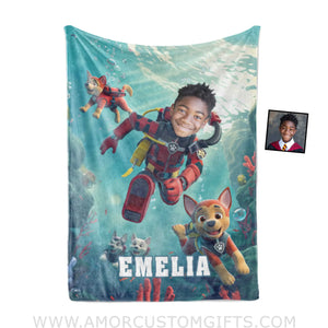 Personalized Dog Patrol Puppies Adventure Summer Scuba Diving Boy Photo Blanket Blankets
