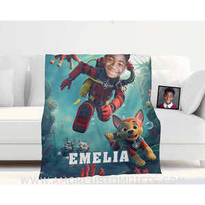 Personalized Dog Patrol Puppies Adventure Summer Scuba Diving Boy Photo Blanket Blankets