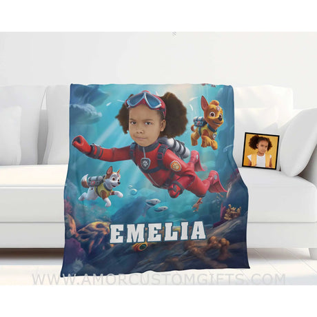 Personalized Dog Patrol Puppies Adventure Summer Scuba Diving Girl Photo Blanket Blankets