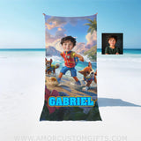 Towels Personalized Dog Patrol Puppies Adventure Summer Tropical Beach Trip Boy Photo Beach Towel | Customized Name & Face Boy Towel