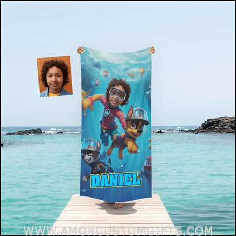 Towels Personalized Dog Patrol Swimming Under The Sea With Pets Beach Towel