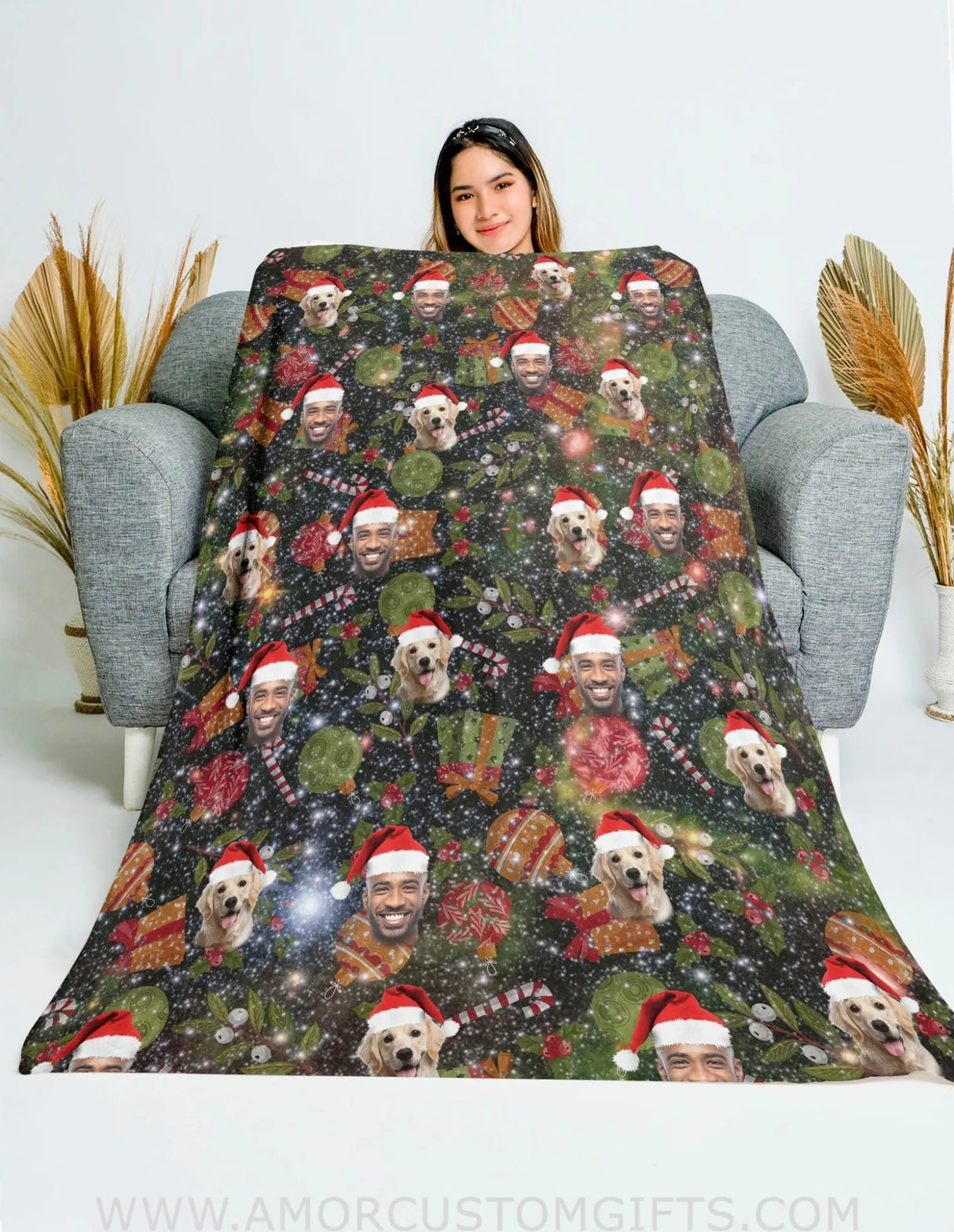 Blankets Personalized Dog Xmas Blanket Blanket | Custom Face & Name Christmas Blanket For Boys Dog