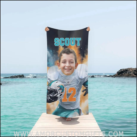 Towels Personalized Dolphins Football Boy Beach Towel | Customized Football Theme Pool Towel