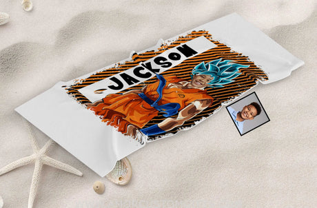 Towels Personalized Dragon Ball Goku Boy Photo Beach Towel | Customized Name & Face Boy Towel