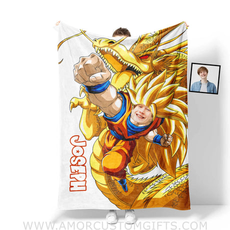 Blankets Personalized Dragon Ball Goku Boy Photo Blanket | Custom Name & Face Boy Blanket