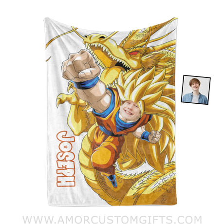 Blankets Personalized Dragon Ball Goku Boy Photo Blanket | Custom Name & Face Boy Blanket