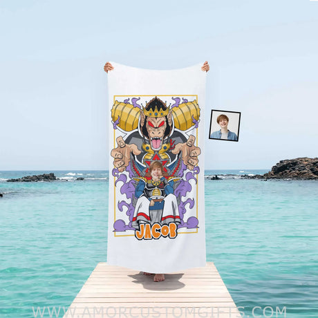 Towels Personalized Dragon Ball Rey Vegeta Photo Beach Towel | Customized Name & Face Boy Towel