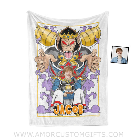 Blankets Personalized Dragon Ball Rey Vegeta Photo Blanket | Custom Name & Face Boy Blanket