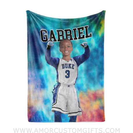 Blankets Personalized Duke Blue Football Boy Devils Photo Blanket | Custom Name & Face Boy Blanket