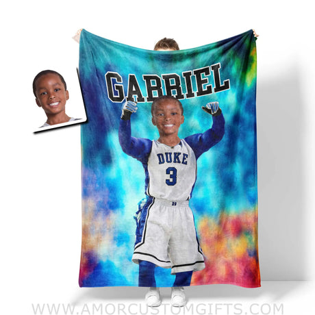 Blankets Personalized Duke Blue Football Boy Devils Photo Blanket | Custom Name & Face Boy Blanket
