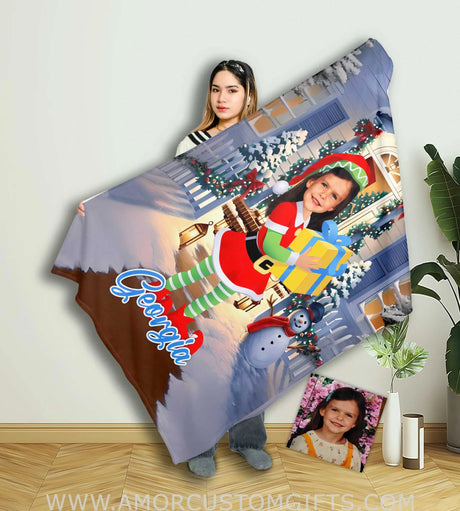Blankets Personalized Elf Girl 9 Blanket | Custom Name & Face Xmas Girl Blanket