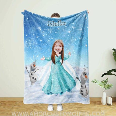 Blankets Personalized Elsa Photo Blanket | Custom Face & Name Snow Queen Frozen Elsa Blanket