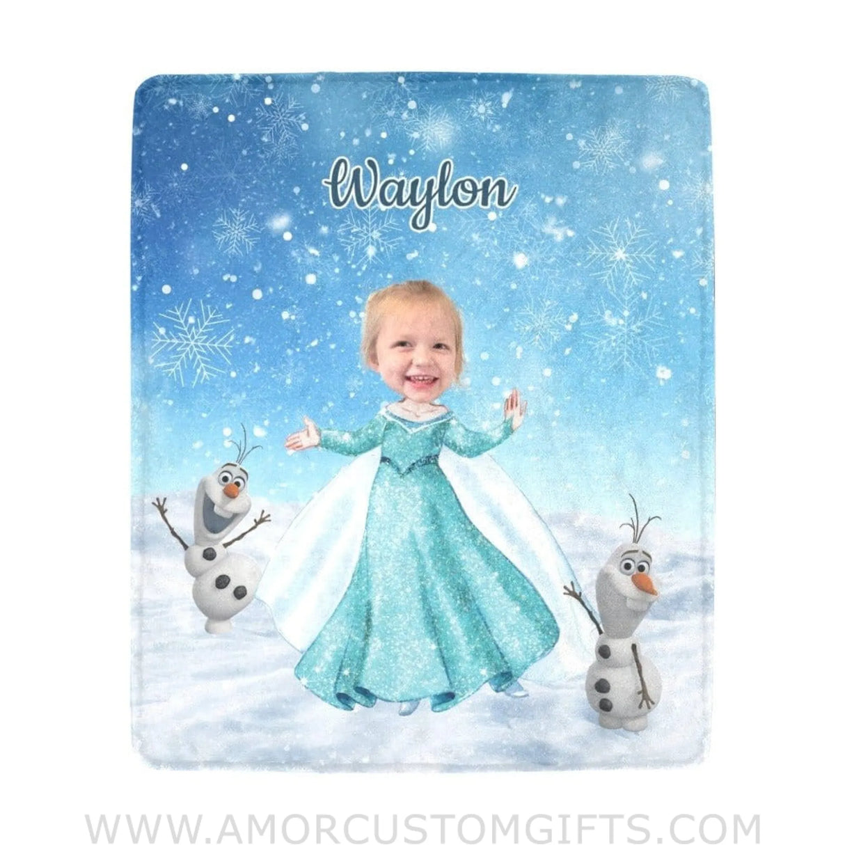 Blankets Personalized Elsa Photo Blanket | Custom Face & Name Snow Queen Frozen Elsa Blanket
