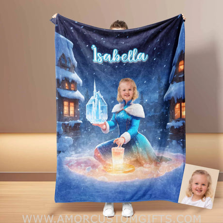 Blankets Personalized Elsa Princess 6 Photo Blanket | Custom Name & Face Girl Princess Blanket