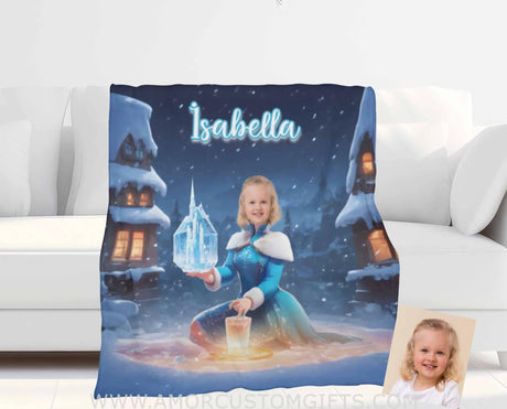 Blankets Personalized Elsa Princess 6 Photo Blanket | Custom Name & Face Girl Princess Blanket