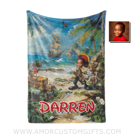 Personalized Face & Name Cartoon Mouse Pirate Boy Blanket Blankets
