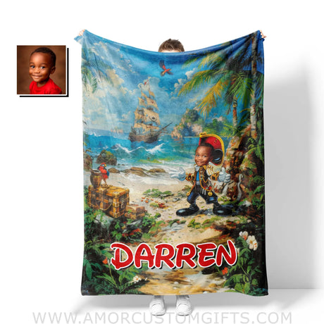 Personalized Face & Name Cartoon Mouse Pirate Boy Blanket Blankets