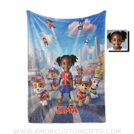 Personalized Face & Name Dog Patrol Girl Puppies Adventure Photo Blanket Blankets