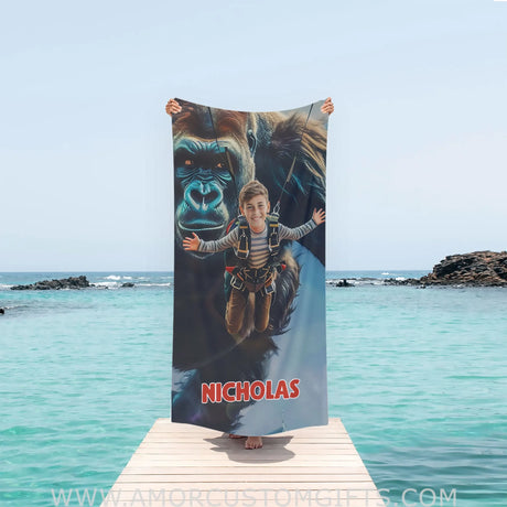 Personalized Face & Name Giant Monster Dracula Skydiving Boy Beach Towel Towels