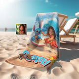 Personalized Face & Name Lilo And Stitch Build Sandcastle Beach Towel Towels