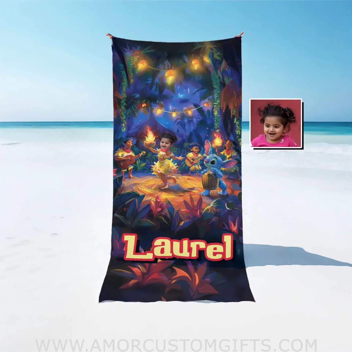 Personalized Face & Name Lilo And Stitch Dance In Party Beach Towel Towels