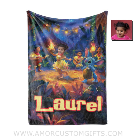 Personalized Face & Name Lilo And Stitch Dance In Party Blanket Blankets