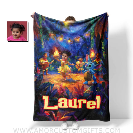 Personalized Face & Name Lilo And Stitch Dance In Party Blanket Blankets