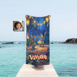 Personalized Face & Name Lilo And Stitch On Hawaiian Party Beach Towel Towels