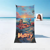 Personalized Face & Name Lilo And Stitch Sit On Beach Sunset Towel Towels