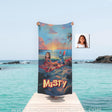 Personalized Face & Name Lilo And Stitch Sit On Beach Sunset Towel Towels