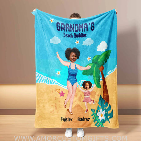 Personalized Face & Name Mother’s Day Grandma Mom Beach Buddies Summer Blanket Blankets