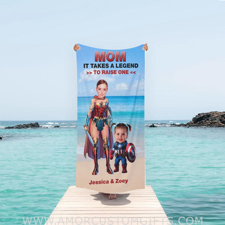 Personalized Face & Name Mother’s Day Mom It’s Take A Legend To Raise One Beach Towel Towels