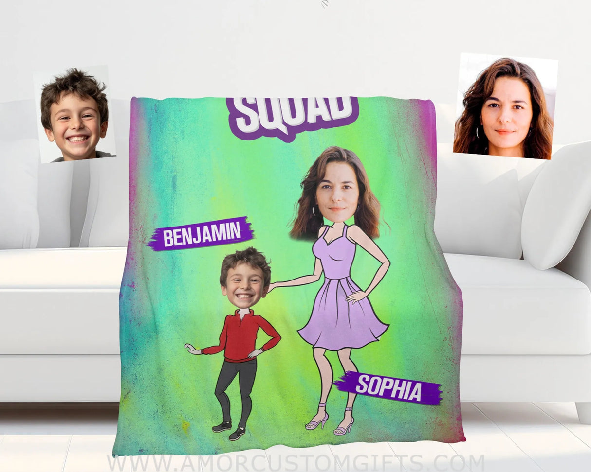 Personalized Face & Name Mother’s Day Mom’s Squad Boy Mom Blanket Blankets