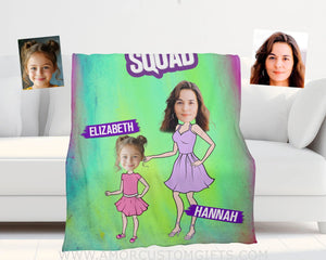 Personalized Face & Name Mother’s Day Mom’s Squad Girl Mom Blanket Blankets