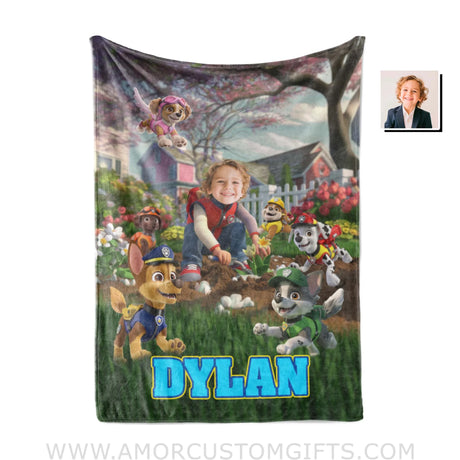 Personalized Face & Name Patrol Plant Flowers Boy Blanket Blankets