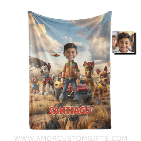Personalized Face & Name Paw Patrol Safari Boy Blanket Blankets