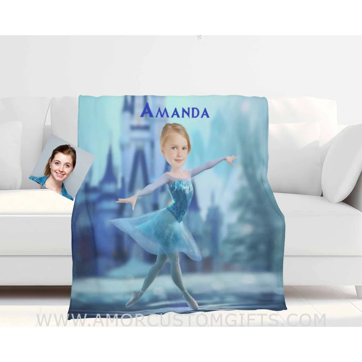 Personalized Face & Name Princess Frozen Elsa Ballerina Dancing Girl Blanket Blankets
