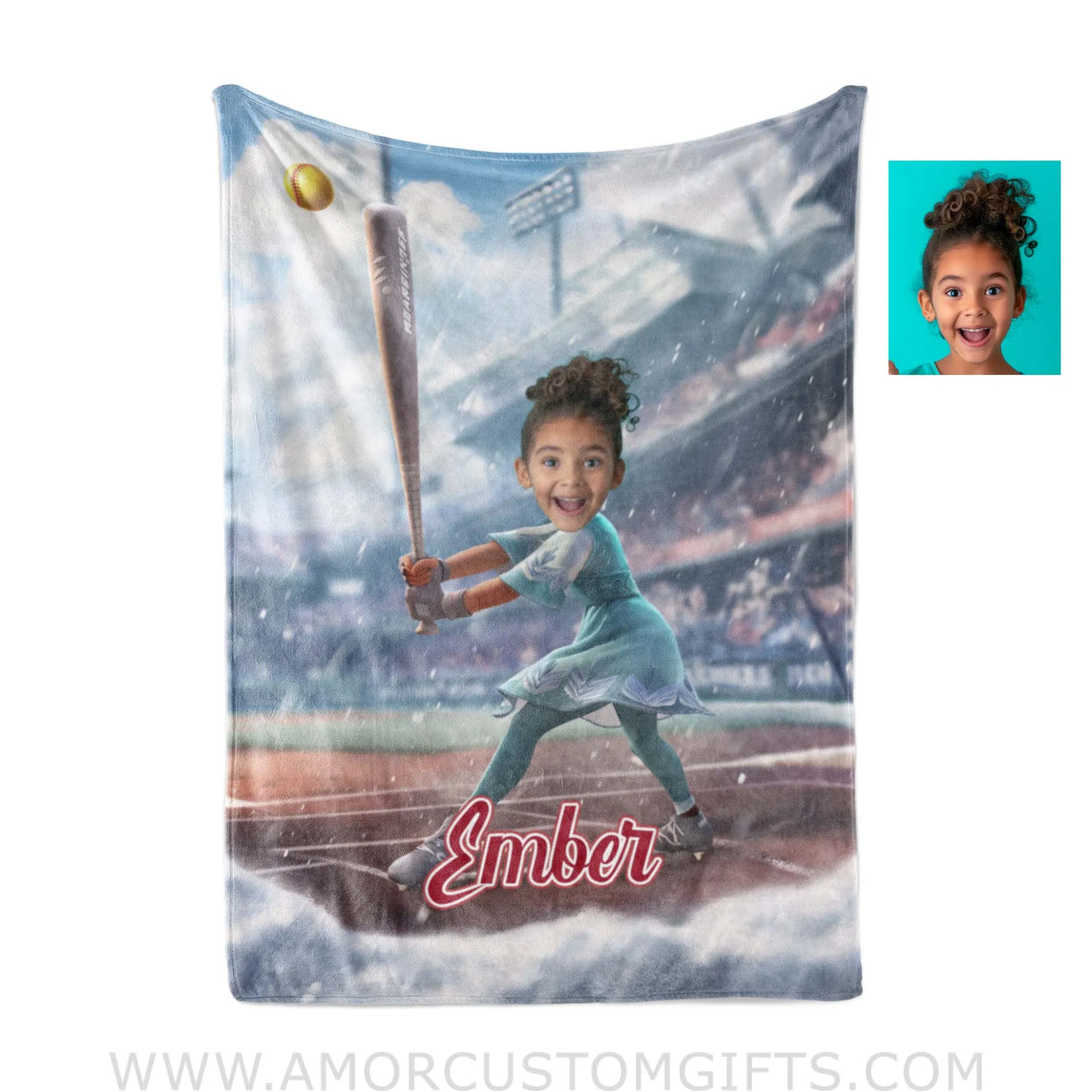 Blankets Personalized Face & Name Princess Frozen Elsa Softball Girl Blanket