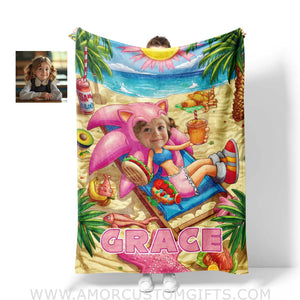 Personalized Face & Name Summer Amy Rose Lie On The Beach Girl Blanket Blankets
