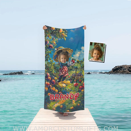 Personalized Face & Name Summer Cartoon Mouse Fruit Harvest Beach Towel Towels