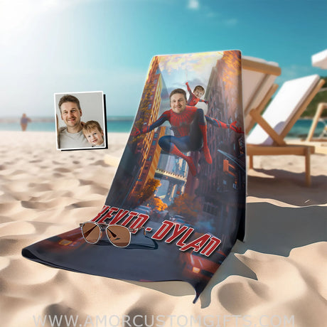 Personalized Face & Name Summer Father’s Day Spider Father Kids Beach Towel Towels