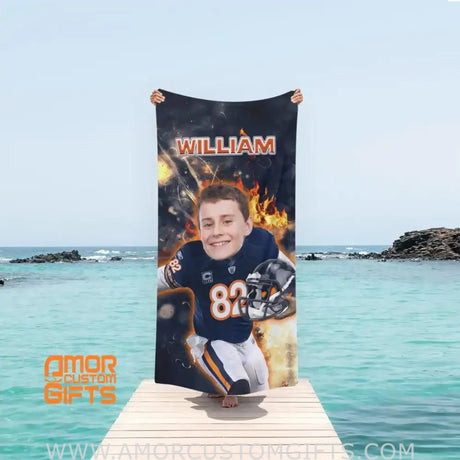 Towels Personalized Face & Name Summer Football Chicago Bears Boy Beach Towel