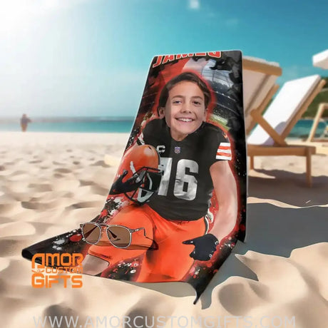Towels Personalized Face & Name Summer Football Cleveland Browns Boy Beach Towel