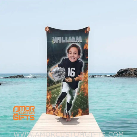 Towels Personalized Face & Name Summer Football Las Vegas Raiders Boy Beach Towel