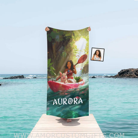 Towels Personalized Face & Name Summer Moana Princess Beach Towel