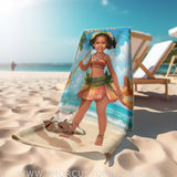 Towels Personalized Face & Name Summer Moana Princess With Pet Girl Beach Towel
