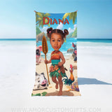 Towels Personalized Face & Name Summer Moana Princess With Pets Girl Beach Towel