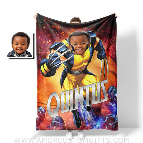 Personalized Face & Name Superhero Wolverine Boy Blanket Blankets